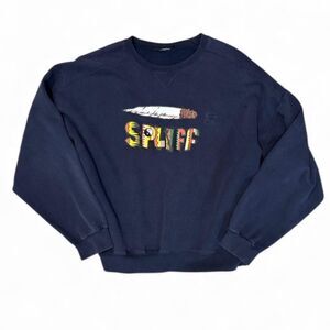 VTG Starter Sweatshirt Mens Large Navy Spliff Joint Graphic Rasta Crewneck 420